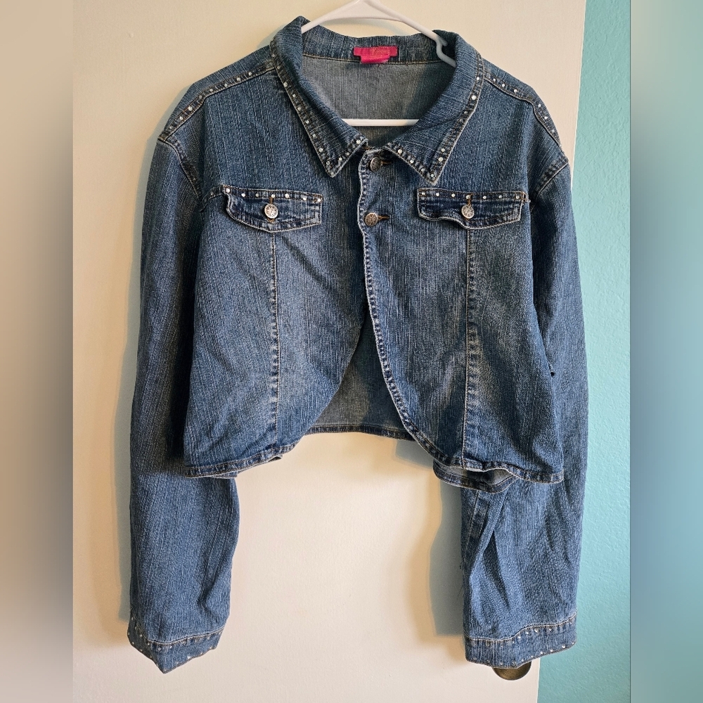 Thalia Sodi Denim Cropped Jacket with Studded Details Size 3X